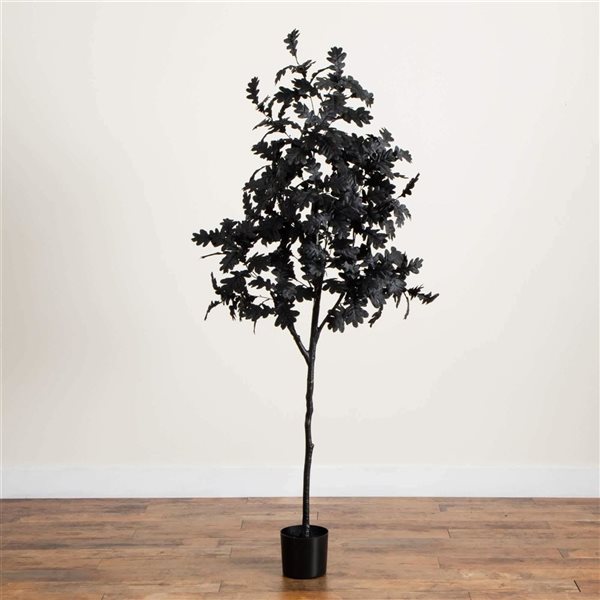 Nearly Natural 6-ft H Black Oak Artificial Halloween Tree w/ Potted Base