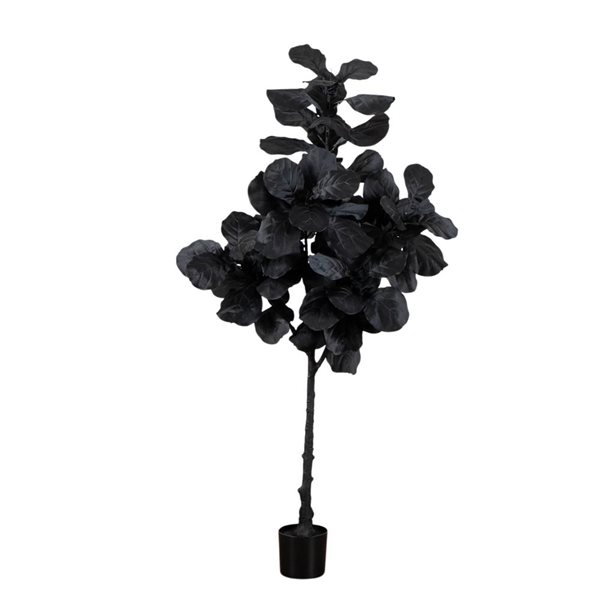 Nearly Natural 6-ft H Black Fiddle Leaf Artificial Halloween Tree w/ Potted Base