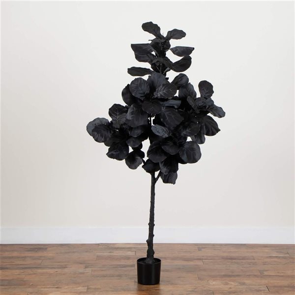 Nearly Natural 6-ft H Black Fiddle Leaf Artificial Halloween Tree w/ Potted Base