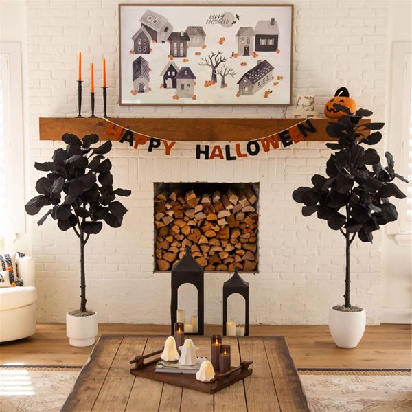 Nearly Natural 6-ft H Black Fiddle Leaf Artificial Halloween Tree w/ Potted Base