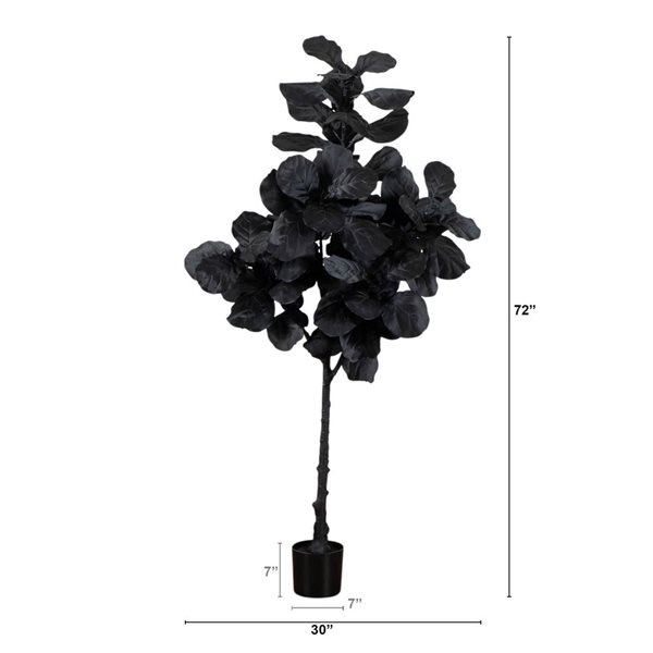 Nearly Natural 6-ft H Black Fiddle Leaf Artificial Halloween Tree w/ Potted Base