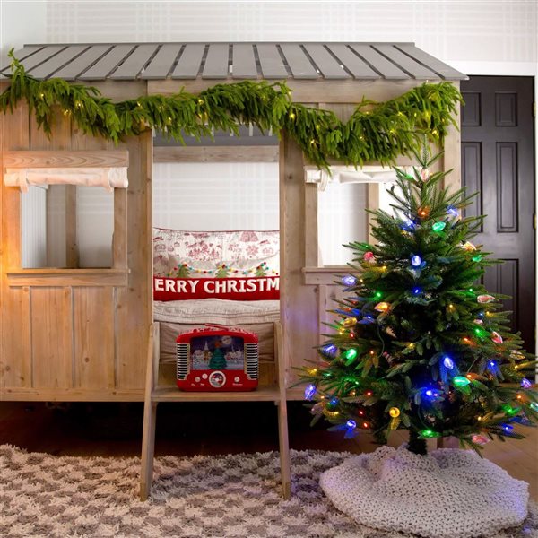 Nearly Natural 4-ft H Luxembourg Pine Pre-Lit Artificial Christmas Tree w/ 120 Multicolored Traditional Bulb LED Lights