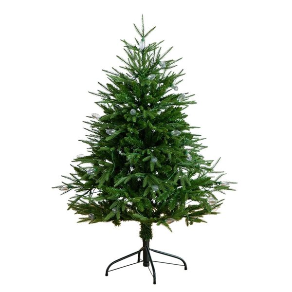 Nearly Natural 4-ft H Luxembourg Pine Pre-Lit Artificial Christmas Tree w/ 120 Multicolored Traditional Bulb LED Lights