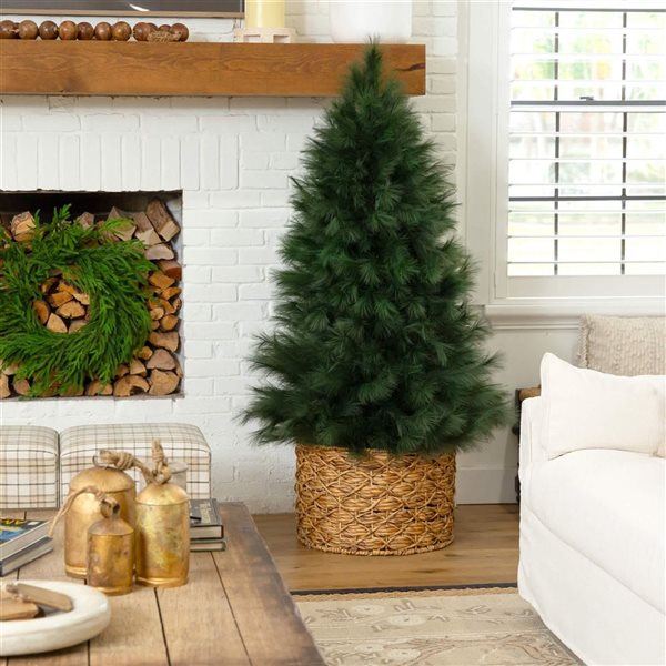 Nearly Natural 6-ft H Green Pampas Grass Artificial Christmas Tree w/ Leg Base