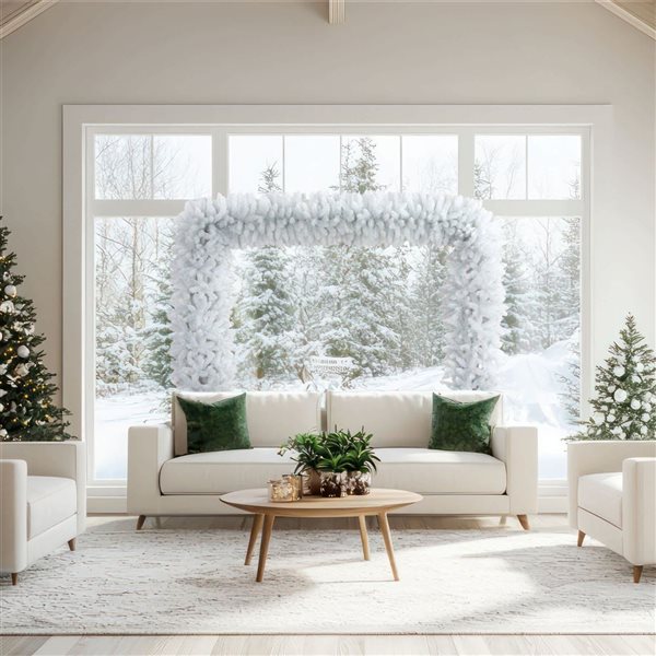 Nearly Natural 8-ft H Pine Holiday White Artificial Christmas Archway w/ Leg Base