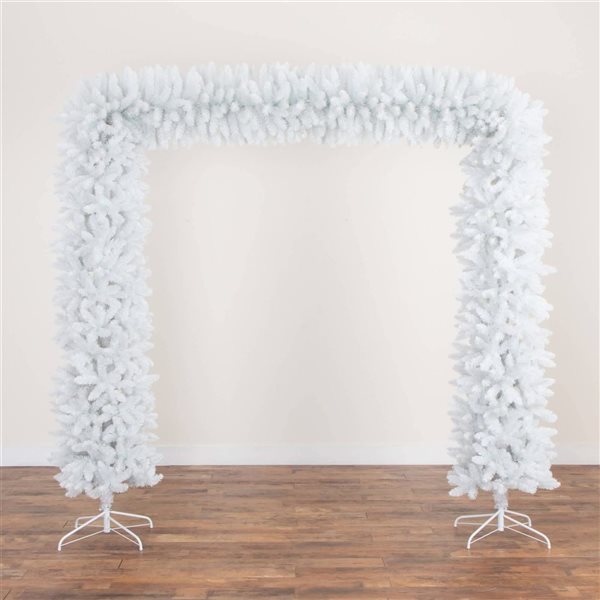 Nearly Natural 8-ft H Pine Holiday White Artificial Christmas Archway w/ Leg Base