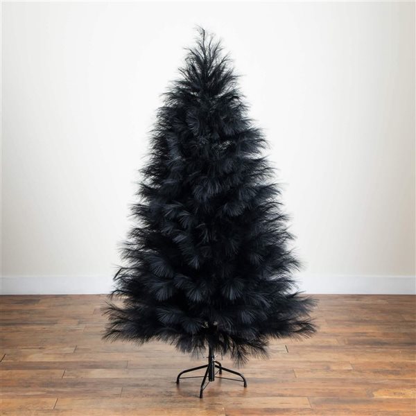 Nearly Natural 6-ft H Black Pampas Grass Artificial Halloween Tree w/ Leg Base