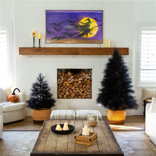 Nearly Natural 6-ft H Black Pampas Grass Artificial Halloween Tree w/ Leg Base