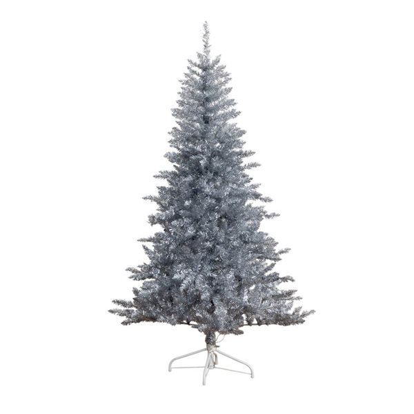 Nearly Natural 6-ft H Pine Silver Artificial Christmas Tree w/ 300 Cool White LED Lights w/ Leg Base
