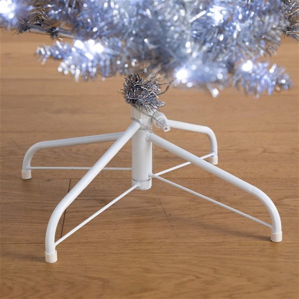 Nearly Natural 6-ft H Pine Silver Artificial Christmas Tree w/ 300 Cool White LED Lights w/ Leg Base