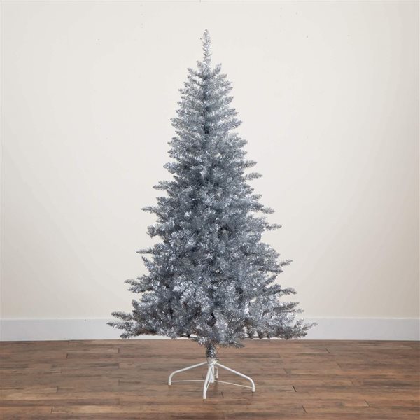 Nearly Natural 6-ft H Pine Silver Artificial Christmas Tree w/ 300 Cool White LED Lights w/ Leg Base