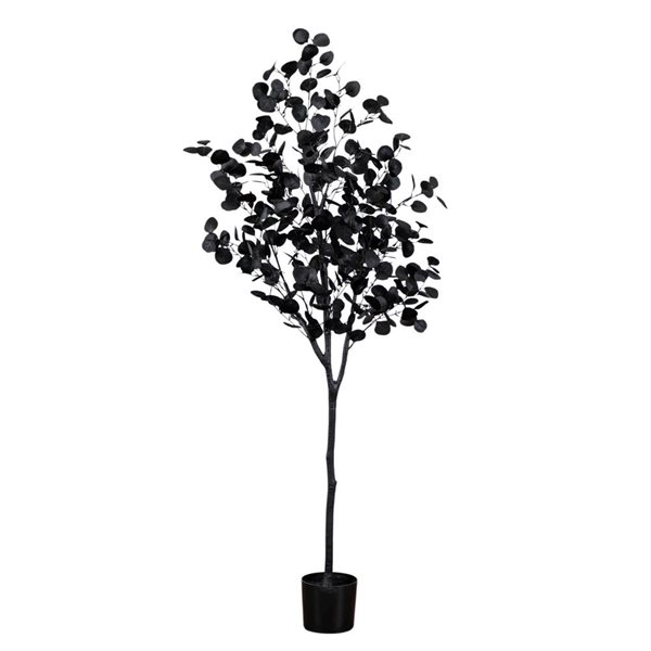 Nearly Natural 6-ft H Black Eucalyptus Artificial Halloween Tree w/ Potted Base