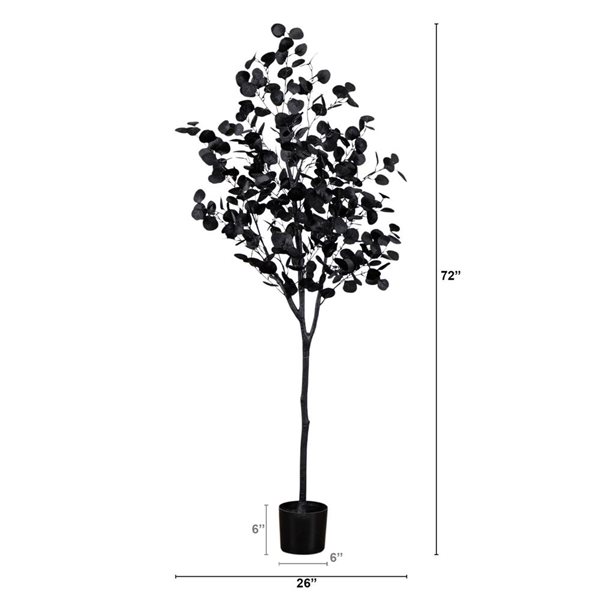 Nearly Natural 6-ft H Black Eucalyptus Artificial Halloween Tree w/ Potted Base