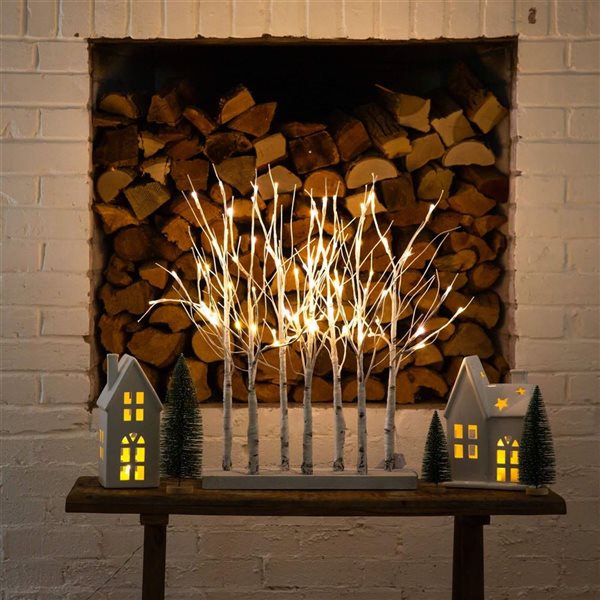 Nearly Natural 2-ft H Pre-Lit Artificial White Birch Centerpiece w/ 84 LED Lights and Leg Base