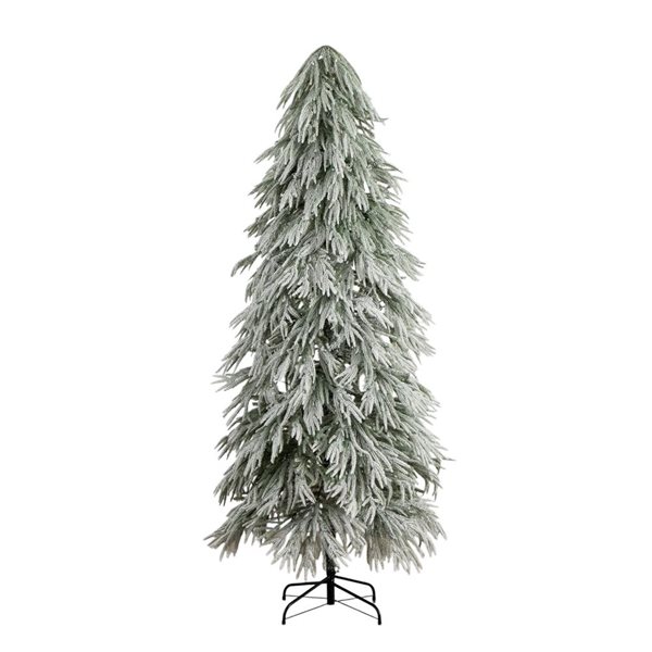 Nearly Natural 7-ft H Pine Flocked Down Swept Artificial Christmas Tree w/ 300 LED Lights and Leg Base