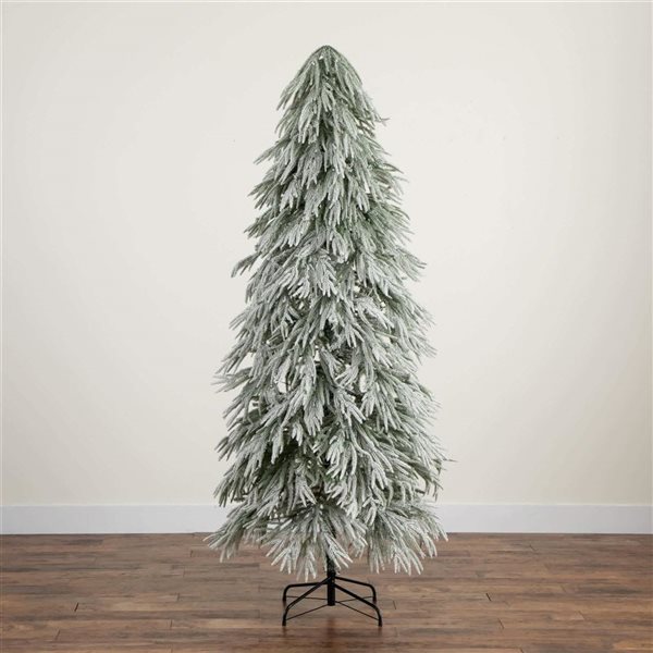 Nearly Natural 7-ft H Pine Flocked Down Swept Artificial Christmas Tree w/ 300 LED Lights and Leg Base