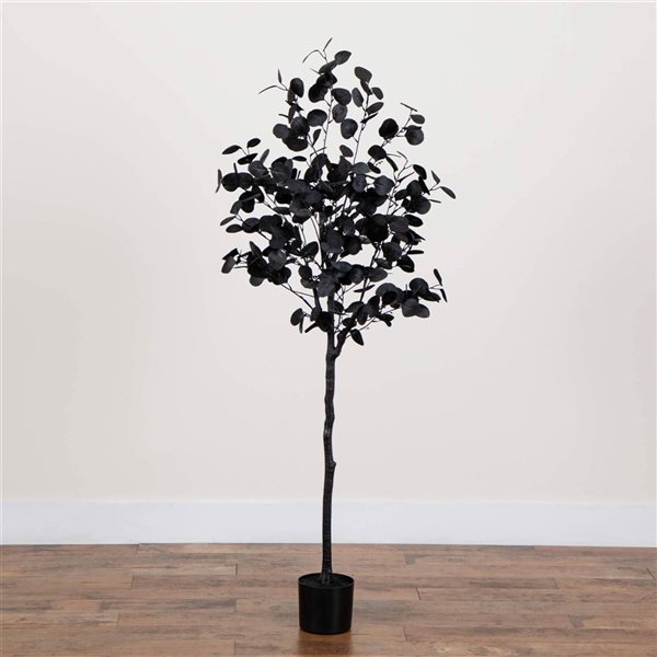 Nearly Natural 5-ft H Black Eucalyptus Artificial Halloween Tree w/ Potted Base