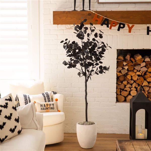 Nearly Natural 5-ft H Black Eucalyptus Artificial Halloween Tree w/ Potted Base