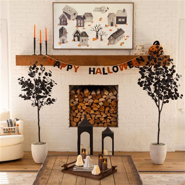 Nearly Natural 5-ft H Black Eucalyptus Artificial Halloween Tree w/ Potted Base