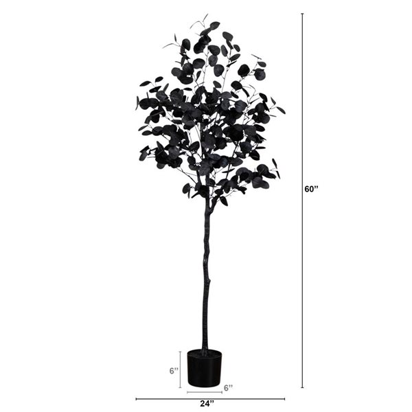 Nearly Natural 5-ft H Black Eucalyptus Artificial Halloween Tree w/ Potted Base