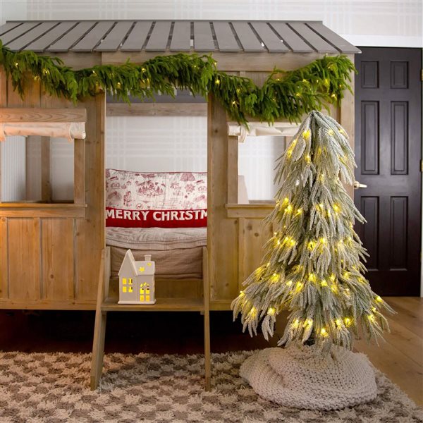 Nearly Natural 4-ft H Pine Pre-Lit Flocked Down Swept Artificial Christmas Tree w/ 110 LED Lights and Leg Base