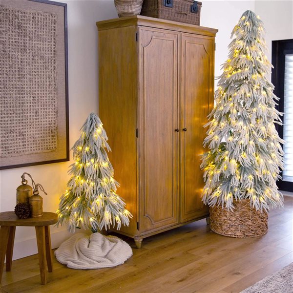 Nearly Natural 4-ft H Pine Pre-Lit Flocked Down Swept Artificial Christmas Tree w/ 110 LED Lights and Leg Base