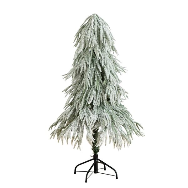 Nearly Natural 4-ft H Pine Pre-Lit Flocked Down Swept Artificial Christmas Tree w/ 110 LED Lights and Leg Base