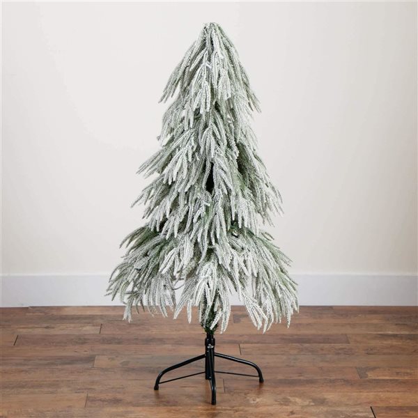 Nearly Natural 4-ft H Pine Pre-Lit Flocked Down Swept Artificial Christmas Tree w/ 110 LED Lights and Leg Base