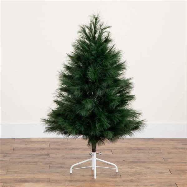 Nearly Natural 4-ft H Green Pampas Grass Artificial Christmas Tree w/ Leg Base