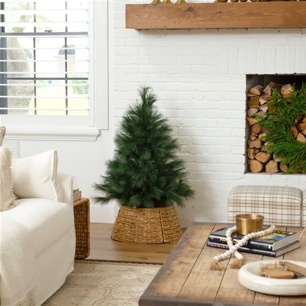 Nearly Natural 4-ft H Green Pampas Grass Artificial Christmas Tree w/ Leg Base