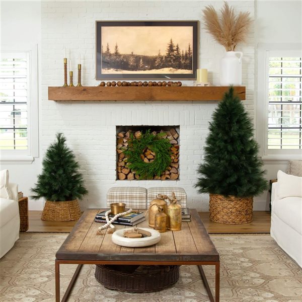 Nearly Natural 4-ft H Green Pampas Grass Artificial Christmas Tree w/ Leg Base