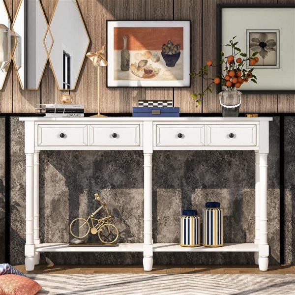 Homy Casa 58-in W Ivory White Wood/MDF 2-Drawer Entryway Console Table w/ Bottom Shelf