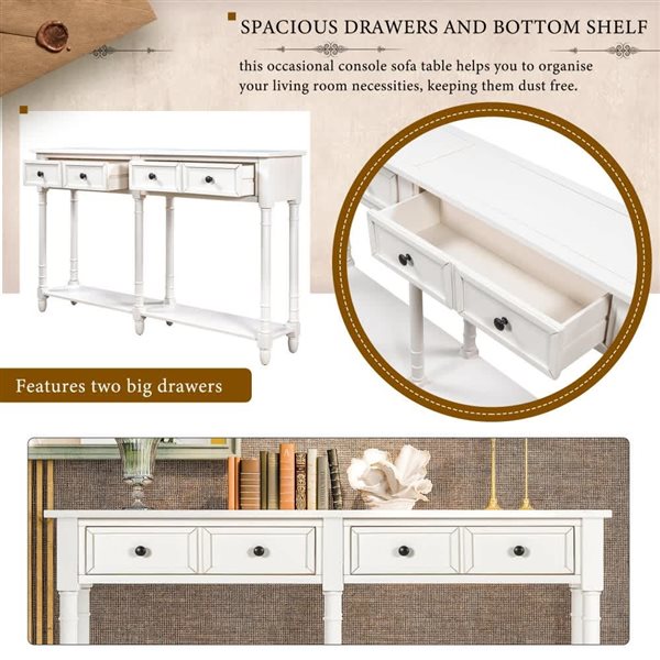 Homy Casa 58-in W Ivory White Wood/MDF 2-Drawer Entryway Console Table w/ Bottom Shelf