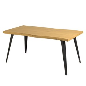 Homy Casa 63 L x 35.4-in W Natural Wood-Look Modern Dining Table w/ Black Metal Legs