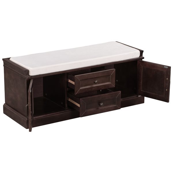 Homy Casa 42.5-in L Espresso Wood 2-Door 2-Drawer Entryway Storage Bench w/ Beige Cushion