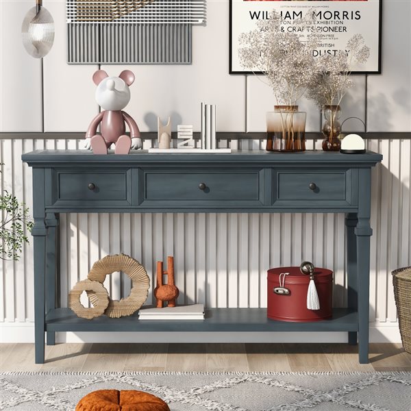 Homy Casa 50-in W Navy Wood/MDF 3-Drawer Classic Retro Console Table w/ Bottom Shelf