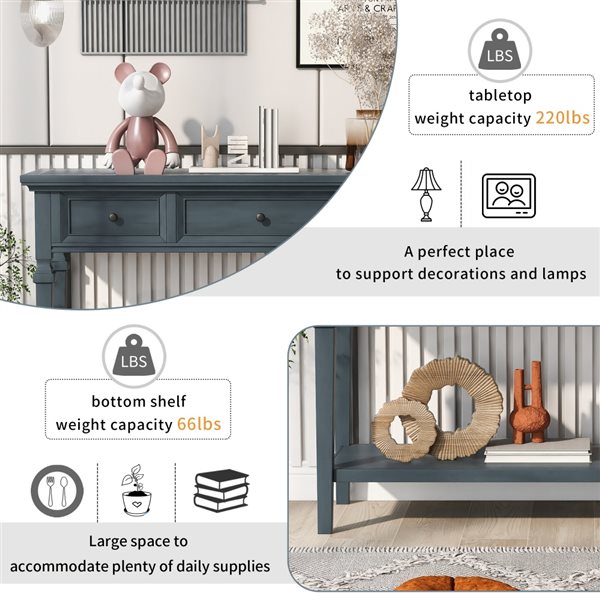 Homy Casa 50-in W Navy Wood/MDF 3-Drawer Classic Retro Console Table w/ Bottom Shelf