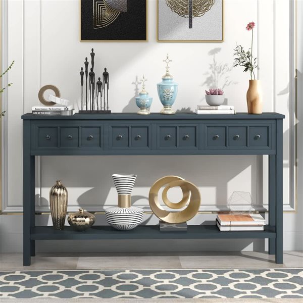 Homy Casa 60-in W Navy Wood/MDF 4-Drawer Entryway Rustic Console Table w/ Bottom Shelf