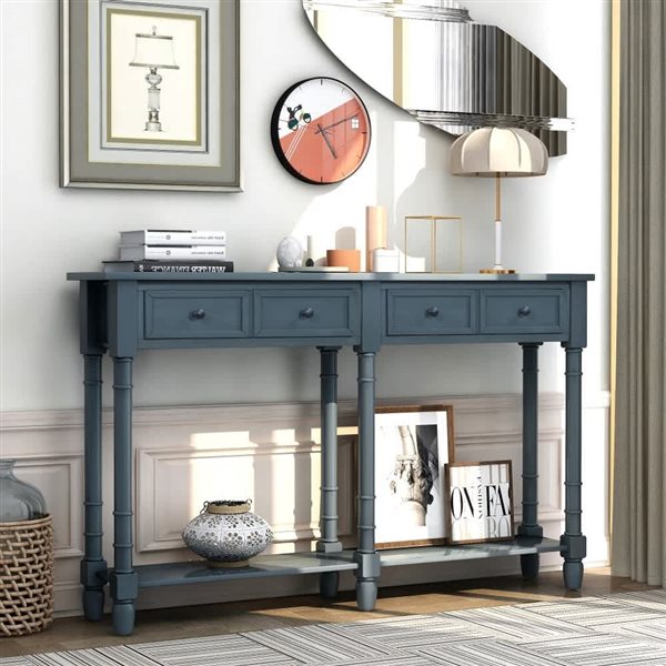 Homy Casa 58-in W Antique Navy Wood/MDF 2-Drawer Entryway Console Table w/ Bottom Shelf