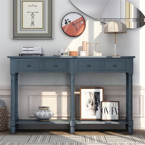 Homy Casa 58-in W Antique Navy Wood/MDF 2-Drawer Entryway Console Table w/ Bottom Shelf