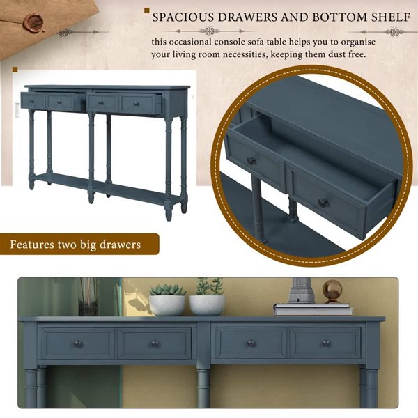 Homy Casa 58-in W Antique Navy Wood/MDF 2-Drawer Entryway Console Table w/ Bottom Shelf