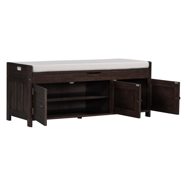 Homy Casa 43.5-in L Espresso Wood 3-Door Entryway Storage Bench w/ Removable Beige Cushion