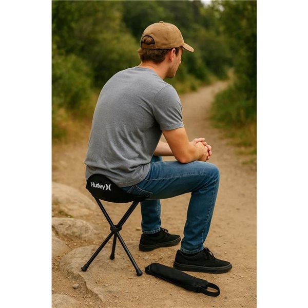 Hurley Foldable Tri-Leg Stool w/ Travel Bag - Black