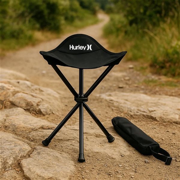 Hurley Foldable Tri-Leg Stool w/ Travel Bag - Black