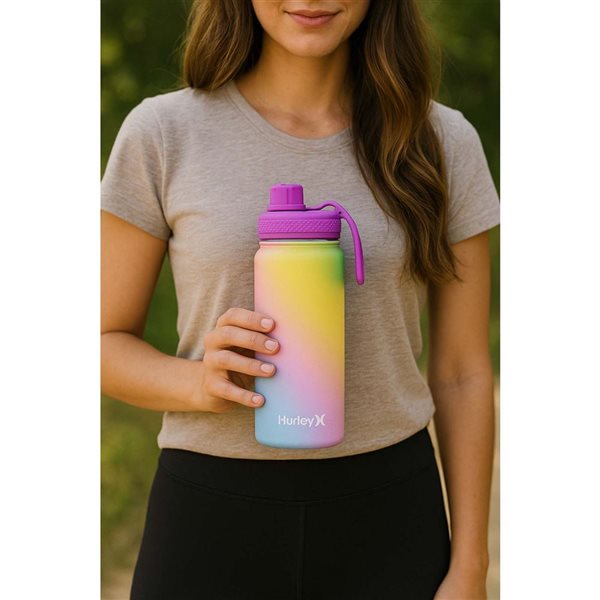 Hurley Stainless Steel Water Bottle w/ Chug Cap - Pink Cyclone - 473-ml