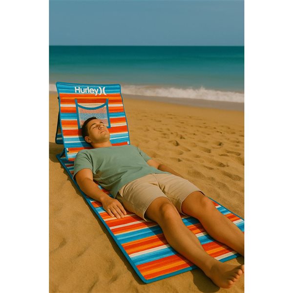 Hurley Beach Ground Mat w/ Backrest - Blue and Red