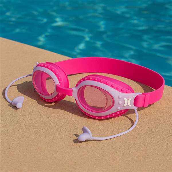 Hurley Youth's Swim Goggle w/ Earplugs - Pink Spikey