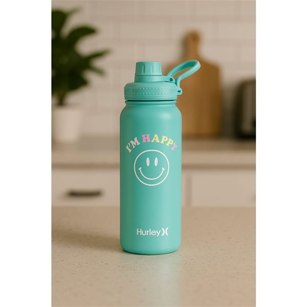 Hurley Stainless Steel Water Bottle w/ Chug Cap - Mint Be Happy - 950-ml