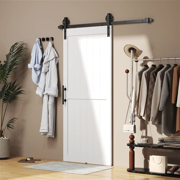 Porte de grange coulissante 36 x 84 po HOMCOM avec quincaillerie, blanc