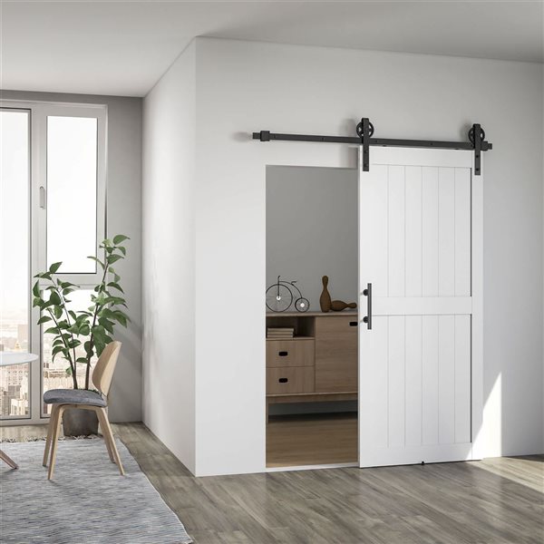 Porte de grange coulissante 36 x 84 po HOMCOM avec quincaillerie, blanc